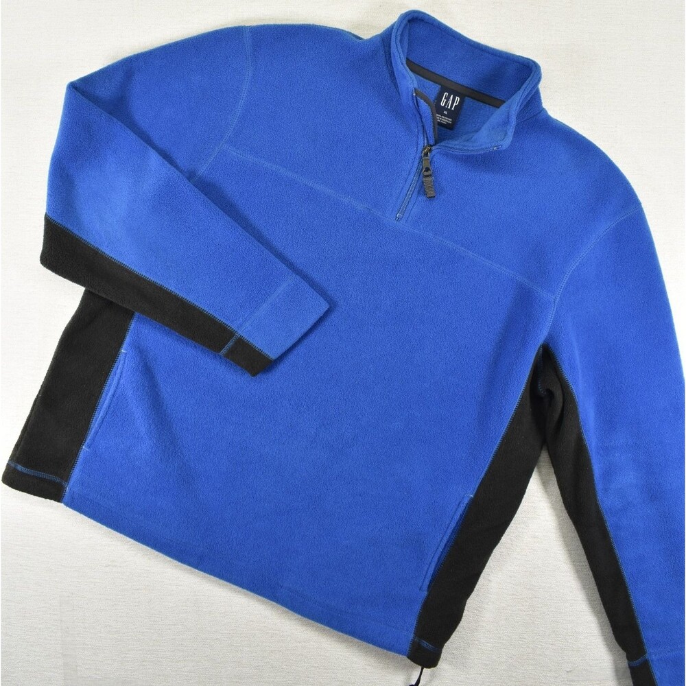 Vintage GAP Fleece Quarter Zip Pullover XL Y2K Blue Black Colorblock Sweater